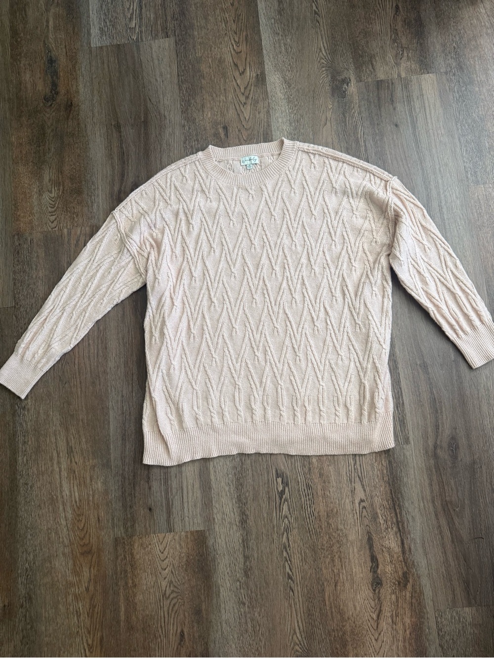 Wonderly Blush Pink Cable Knit Crew Neck Sweater